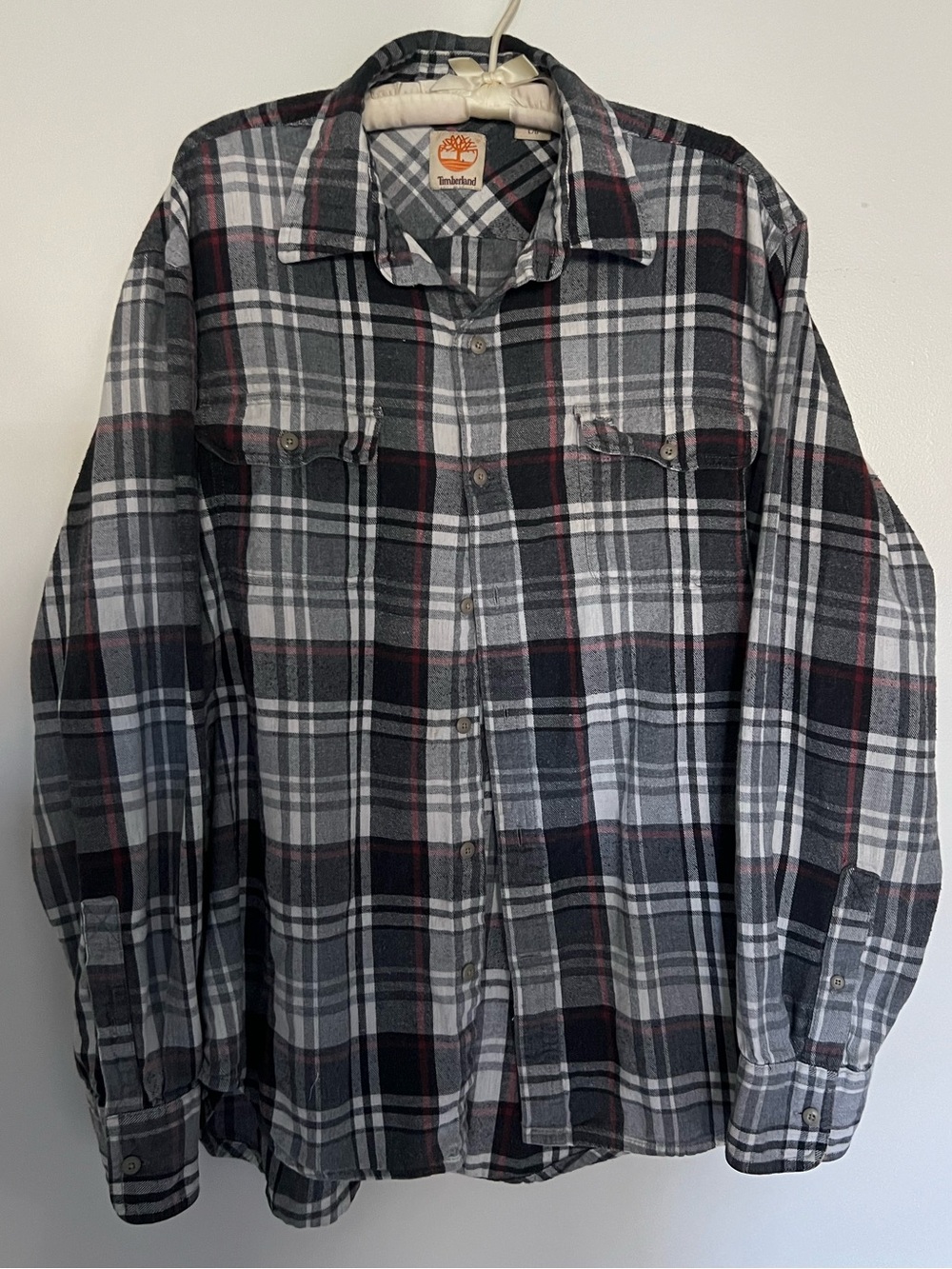 Timberland Gray Plaid Flannel Button Down Shirt Size Large